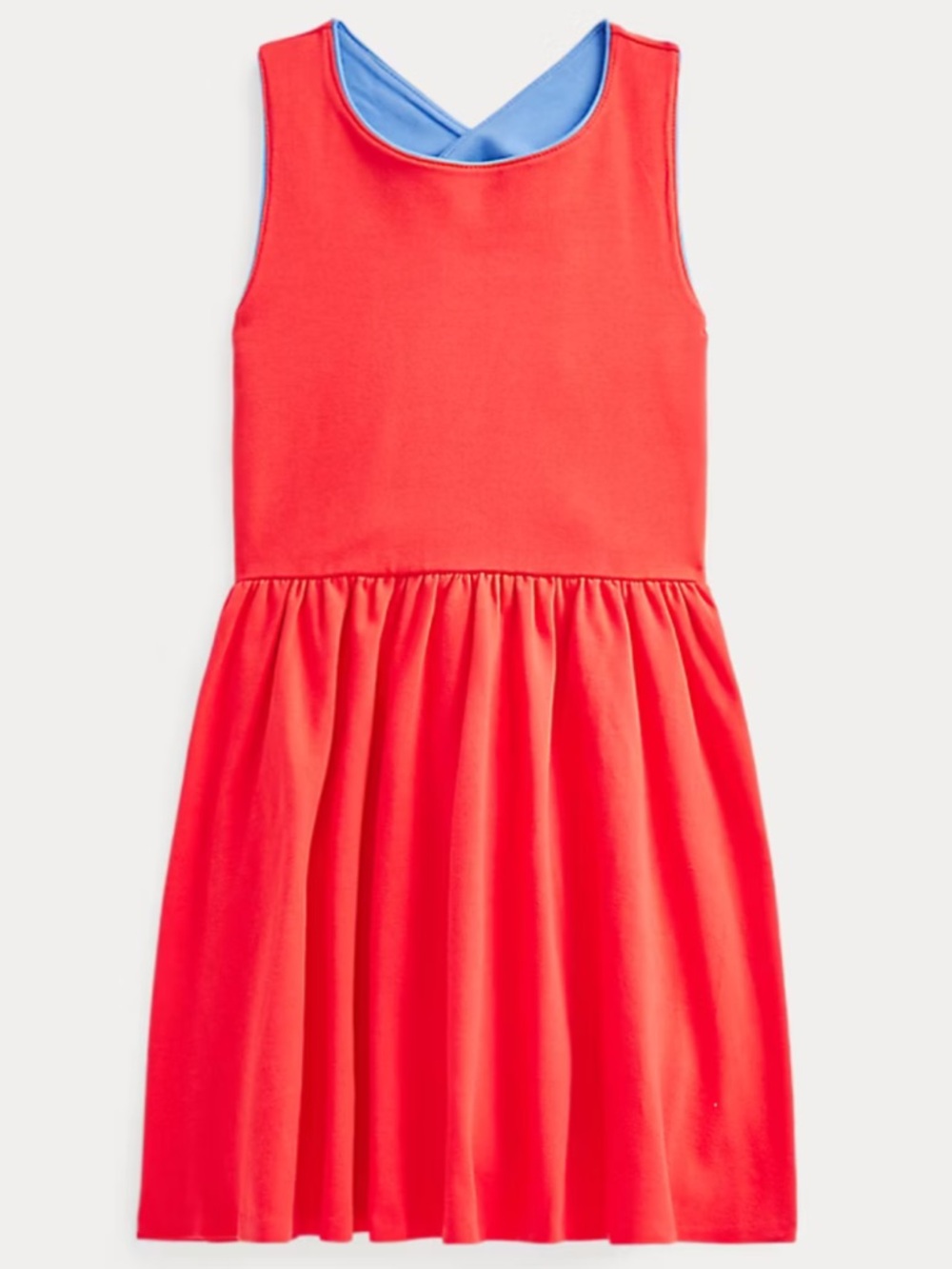 Polo Ralph Lauren Girls' Red w blue trim Cross-Back Stretch Jersey Dress 6 VGUC